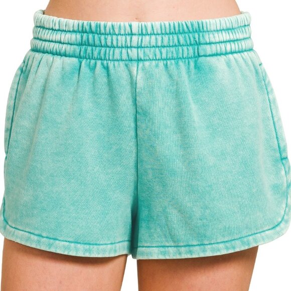 Zenana Outfitters Pants - Zenana Acid Washed Elastic Waistband Dolphin Shorts